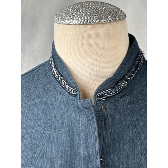 Denim Blue Military Jacket Womens Embellished Trim Long Sleeve‎ Sz 12 - Picture 10 of 11
